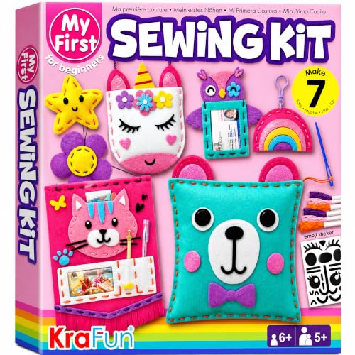 KRAFUN My First Sewing Kit for Kids Ages 6-12 | 7 Animal Dolls