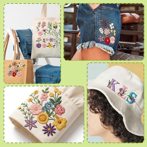 4 Sheets Stick and Stitch Embroidery Patterns, 8.5"x11" Pre-Printed Floral