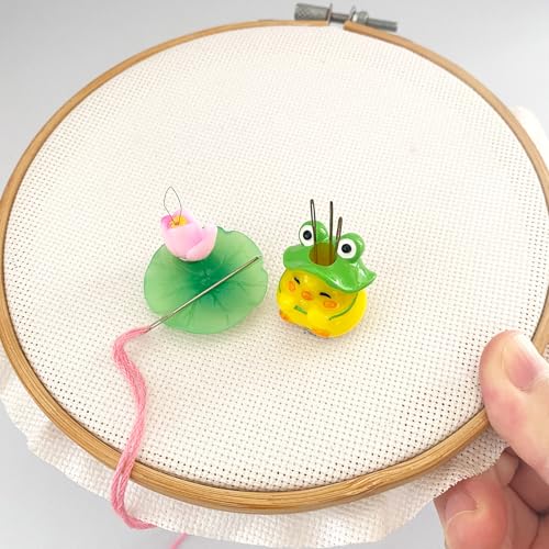 Magnetic Lotus Leaf Needle Minder and Flower Threader for Cross Stitch, Frog Chick Needle Holder Magnet for Embroidery Sewing Needlework Tool Accessories