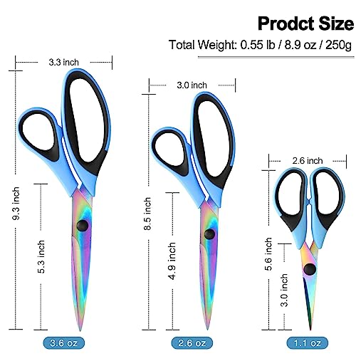 Scissors All Purpose, Sharp Titanium Blades Shears, Rubber Comfort Grip Handle, Multipurpose scissors 3 pack, Great for Office, Fabric, Craft, Sewing, Arts, School and Home Supplies, Black&Blue - color: Blue&black