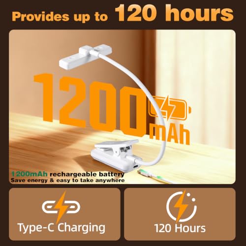 VAVOFO 24 LEDs Rotatable Book Light, Rechargeable Clip Reading Lamp, White - color: White