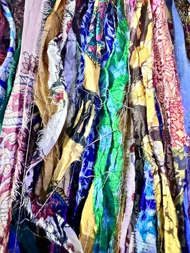 Maker's Craft Pattern Printed Sari Silk Ribbon Yarn 50 Yards, 100Grams for DIY, Knitting, Crocheting, Gift Wrapping, Christmas Decoration, Macrame Makers, Jewelry Making, Rugs Hooking