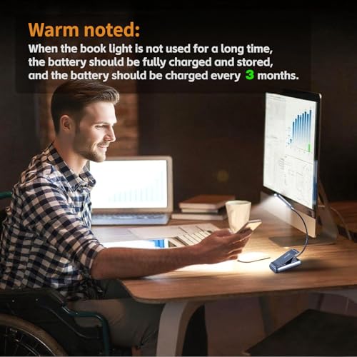 VAVOFO Rechargeable Reading Light, Clip on Book Light for Reading in Bed - color: Metallic Grey