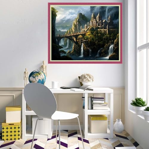 Disnesart Cross Stitch Stamped Full Embroidery Kits DIY 11CT Cotton Thread Printed DIY Needlepoint Kits Craft Needlework Set Cross-Stitch Stamped Sets-Castle Scenery 16x20 inch - color: Stylepattern15