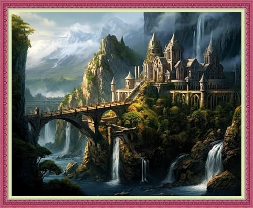 Disnesart Cross Stitch Stamped Full Embroidery Kits DIY 11CT Cotton Thread Printed DIY Needlepoint Kits Craft Needlework Set Cross-Stitch Stamped Sets-Castle Scenery 16x20 inch - color: Stylepattern15