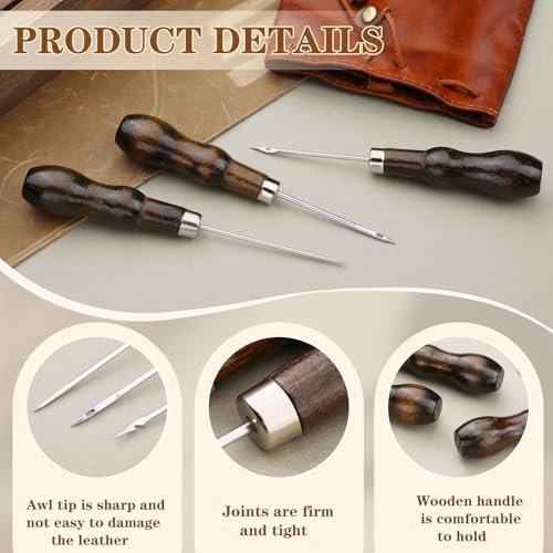 ZXIIXZ 3 Pcs Sewing Awls, Leather Scratch Hollow Hook Awl Tool Kit - color: 3 Pcs Brown (Scratch Hollow Hook)