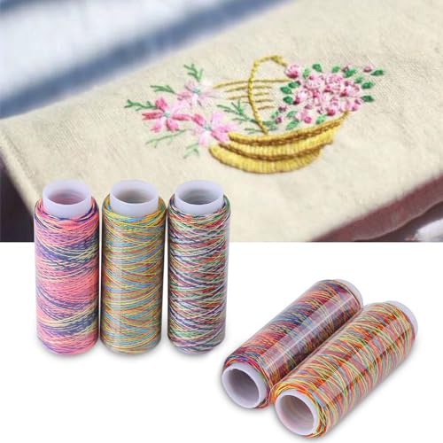 5Pcs Multicolor Gradient Sewing Quilting Embroidery Thread, Variegated Sewing Thread, 120.3yards Polyester Fiber Hand Quilting Thread for Sewing Enthusiast Embroidery