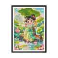 Zhenqing Summer Pond Stamped Cross Stitch Kit - 9CT 58x78cm Large Girl & Lotus Design, Pre-Printed Pattern for Beginners (68775)