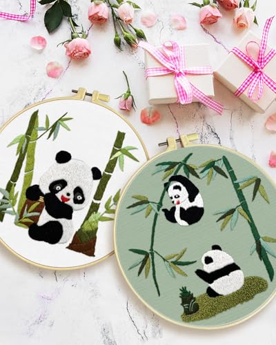 ERKOON 4 Sets Embroidery Kit for Beginners, Animal Cross Stitch Set for Adult Include Embroidery Cloth Hoops Threads for Craft Lover Hand Stitch (Panda) - color: Panda