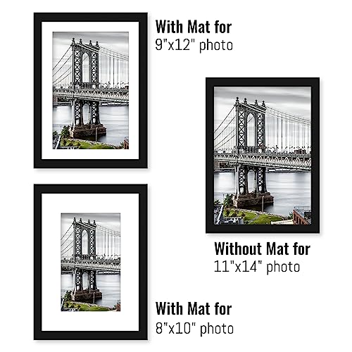11x14 Picture Frames Solid Wood Display Pictures 9x12 or 8x10 with Mat or 11x14 Frame without Mat Poster Photo Frame Art with 2 Mats for Wall Mounting or Table Top(Black) - color: Black, size: 11x14 inch