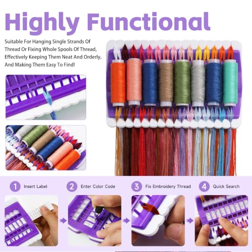 LOKUNN Embroidery Floss Organizer 30 Positions 2 Pcs Thread Organizers - color: Purple+Blue