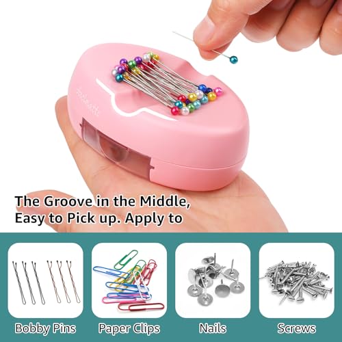 Arcimatto Magnetic Pin Holder, Strong Magnet Pincushion with Drawer, Pin Cushion with 100 Pcs Ball Head Straight Pins for Sewing, Needle Cushions Bobby Pin Holder Paper Clip Organizer for Quilting - color: Pink