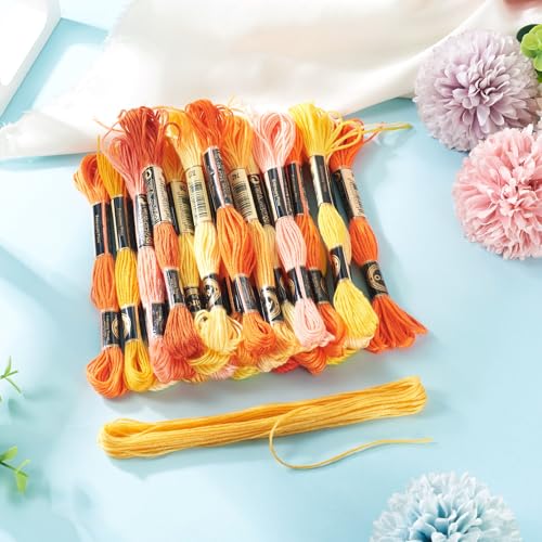 25 Bundles Polyester Embroidery Floss Orange Color Cross Stitch Embroidery Thread Stitch Threads Bulk 1mm Floss String Cord for Jewelry Making Bracelet Stitching Craft Supply - color: Orange Yellow