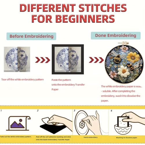 Embroidery Kit for Beginners,Adults DIY Starter Kit,Cross Stitching with Flower Stamped Patterns,Hoop,Tools,Colorful Threads with Needles-B - color: B-Two Flower