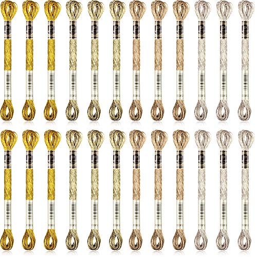WILLBOND 24 Skeins Metallic Embroidery Floss - Glitter Embroidery Threads for Cross Stitch Crafts Friendship Bracelets(Assorted Color) - color: Assorted Color