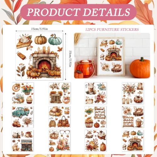 12 Pcs Fall Rub on Transfers for Furniture Crafts 5.9x5.9 Inch - color: Autumn Food