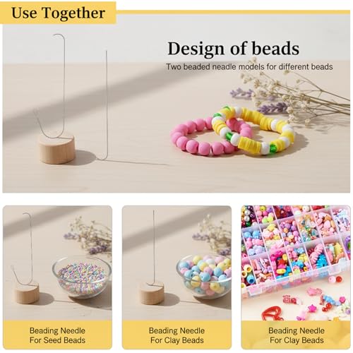 TIESOME 8 Pcs Bead Spinner Needles, 14cm/5.51 Inch Beading Needle for Seed Beads, Stainless Steel Big Eye Beading Needles for Seed Beads, 0.6mm & 0.7mm for Jewelry Making, Bracelet & Necklace