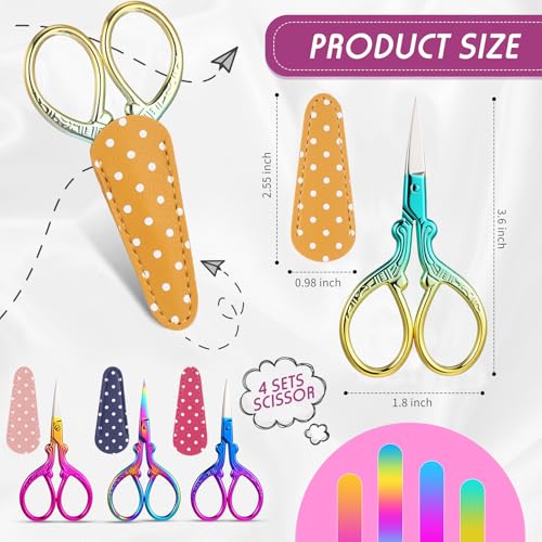 Honoson 4 Pcs Small Embroidery Scissors, 3.6", Simple, Chic Colors - color: Chic Colors