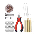 200 Pcs Silicone Rings Hair Extensions Tools Kit: Three-hole Hair Pliers, Pulling Hook Needle, Loop Threader and Silicone Micro Links Rings Beads (Light brown) - color: Light brown, size: 200 Count