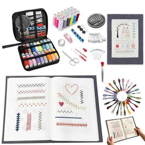 EVOCKAY 2026 Embroidery Stitch Book Kit - Versatile Sewing Box for Cross Stitch, Craft, and Punch Needle Projects - Perfect for Adults and Machine Embroidery Enthusiasts