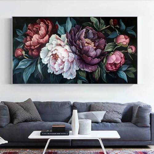 JATOK Diamond Painting Kit for Adults, Peony Bouquet, 27.5 x 15.7 in - color: Ruby