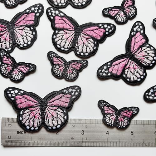 20pcs Butterfly Iron on Patches, 2 Sizes Pink Butterfly Embroidered Patches Applique for Clothes Hats Jeans Jacket - color: Pink butterfly