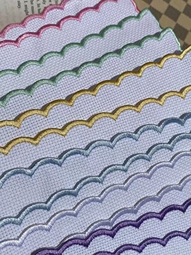 12 pcs Colored Scallop Embroidery Edged Blank Cross Stitch Bookmark for DIY,aida Fabric Edged Cross Stitch Book Mark Blank to Cross Stitch