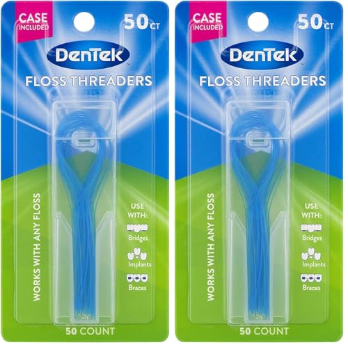 DenTek Floss Threaders for Braces, Bridges & Dental Implants, 50 Count (Pack of 2) - size: 50 Count (Pack of 2)