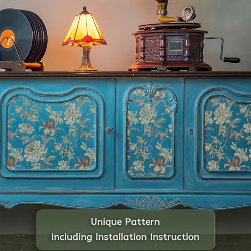 Vintage Floral Rub on Transfers for Furniture Large Flower UV DTF Stickers for DIY Nightstand, Wardrobe, Cabinet, 11.42" x22.83" Antique Flower Theme - style: Antique Flower Theme