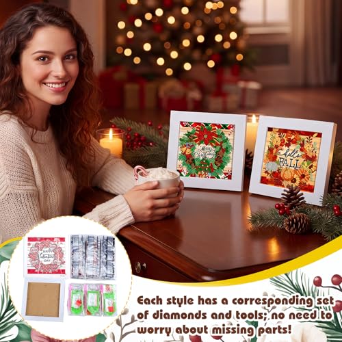 Trandraft 13 Pcs Fall Wreath Holiday Small Diamond Art Kits for Adults DIY - style: Wreath