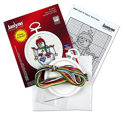 Janlynn 1143-31 18 Count Mini Counted Cross Stitch Kit, 2.5-Inch, Round, Starry Snowman