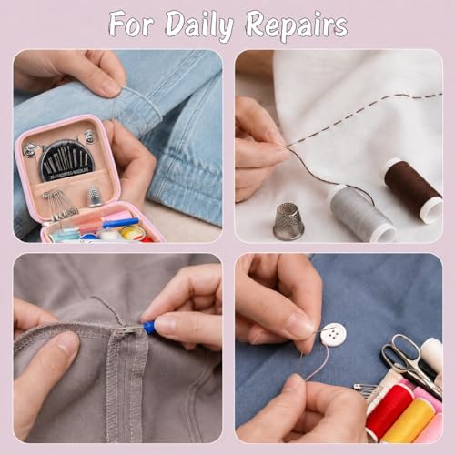 56 Pcs Portable Sewing Kit, Needle and Thread Kit with PU Leather Case, Basic Sewing Kit and Hand Seeing Kit with Scissors, Seam Ripper, Safety Pins for Travel Home Repairs(Pink) - color: Pink