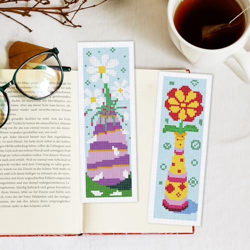 INFUNLY 6PCS/Set Flower Vase Cross Stitch Bookmark Kit 2.99x8.54 Rose Floral Handmade Cross Stitch Bookmarks DIY Embroidery Bookmarks for Readers with Instruction for Starter Adults Book Lovers - style: Flower Vase
