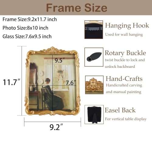 Vintage Picure Frames 8x10 Antique Victorian Gold Bronze Picture Frames for Tabletop and Wall Mount Ornate Retro Home Decor Gallery Wall Art(8x10 inch) - color: Golden Bronze, size: 8x10