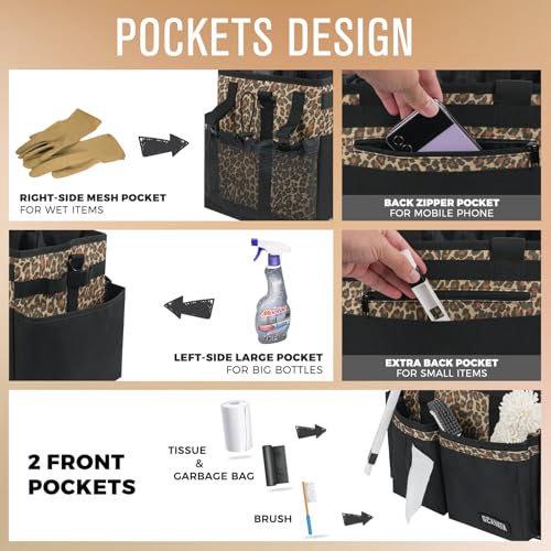 SCAVATA Compact Wearable Cleaning Caddy with Handle & Shoulder Straps - color: Leopard