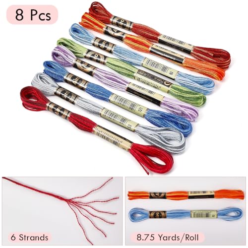 8 Skeins 6 Strands 70 Yards Variegated Embroidery Cross Stitch Thread Gradient Color Friendship Bracelet Blue Cotton String Floss for Sewing Making Bracelet Knitting Stitching Craft Supply - color: Mixed Color, size: 70 Yards