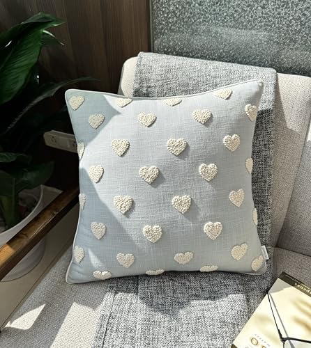 VAGMINE Embroidered Tufted Heart 18x18 Throw Pillow Cover, Robins Egg - color: Robins Egg-french Knots, size: 18" x 18" (Pack of 1)