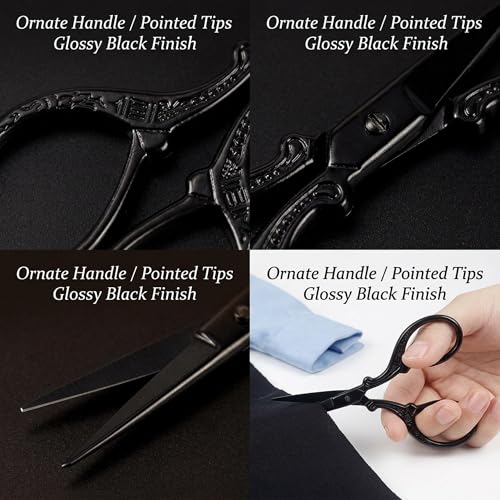 BIHRTC 3.6 Inch Embroidery Black Sharp Tip Stainless Steel Scissors Small - color: Black