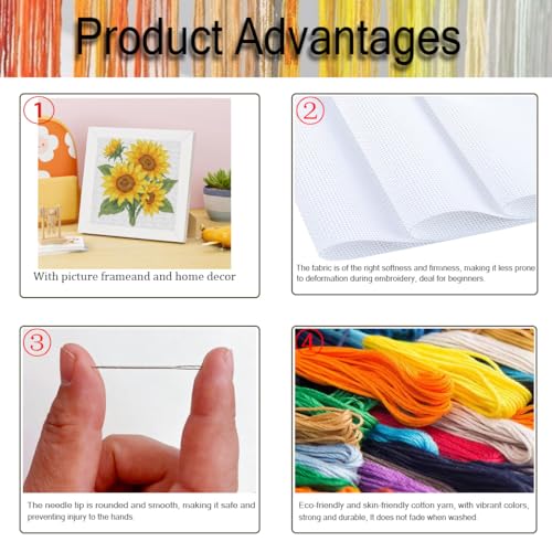 Sunflower Stamped Cross Stitch Kits for Adult Beginner with Wooden Frame - color: Sunflower Cross Stitch with Framed