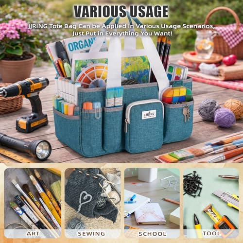 JJRING Foldable Craft Organizer Tote With Zipper & Divider, Green - color: Green, size: Small