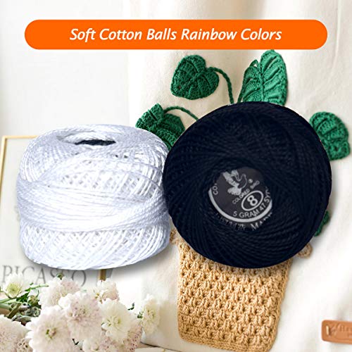 Colored BIRDCrochet Thread, Size 8 Crochet Yarn，2 Ply Cotton Yarn, 10 Balls (White&Black) - color: White&black