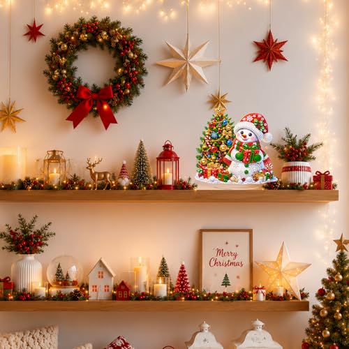 Eiflow Christmas Diamond Art Tabletop Kit for Adults Snowman Ornament, DIY Table Top Diamond Art Painting with Stand Acrylic Stand Up Gem Painting Board Kit - color: Snowman
