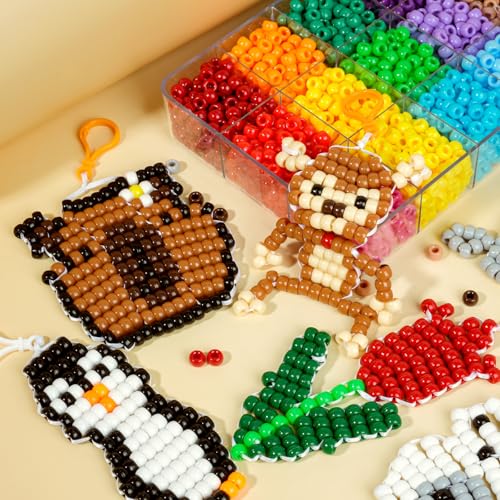 Pony Beads for Crafts, Keychain Making Kit Bead Pets DIY Crafts Jewelry Making Kit for Bracelets Bag Charm Necklaces Key Chains - color: rainbow color pony beads
