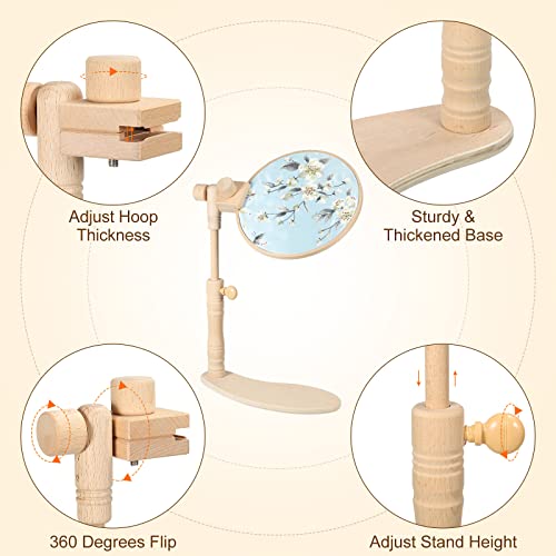 PATIKIL Adjustable Embroidery Hoop Stand, Beech Wood Cross Stitch Hoop Holder Hands-Free Embroidery Frame Stand for Sewing Arts Crafts Needlework