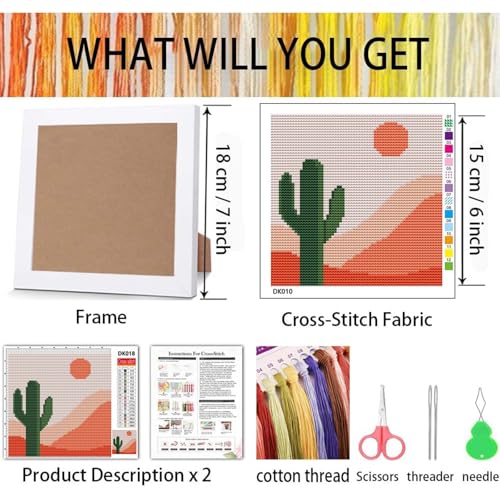 niurenmaoyi Cactus 11CT Cross Stitch Kits for Beginner with Framed,7x7in - color: Cross Stitch Kits0518-03