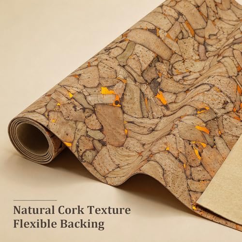 SorenCut Patterned Cork Fabric Roll 12.8 x 54 Inch – Stone Mosaic Gold Cork Leather Fabric with Flexible Backing for DIY Crafts, Earrings, Bags, Wallets & Handmade Accessories - color: Stone Mosaic Gold