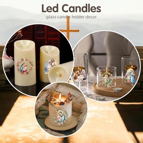 ZMRU 24 Sheets Vintage Christian Rub On Transfers for Crafts, Jesus Stickers for Wood,Furniture Decals, Glass Candle Holder, Porcelain, Candles, Sympathy Gifts, Fabric Projects,3 * 3inch - color: Advent of Jesus