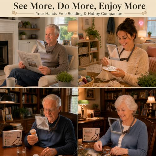Neck Worn Magnifying Glass with Light, 5X Hands-Free Reading Magnifier
