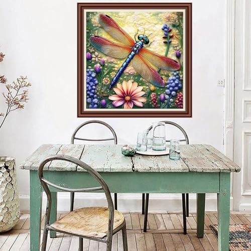 Dimxvean Counted Cross Stitch Kits for Adults,11CT Unprinted Cross-Stitch Pattern Embroidery Kit Cross Stitching Kit Supplies Needleworks Set-Dragonfly Flowers 18x18 inchs - color: SetColor13