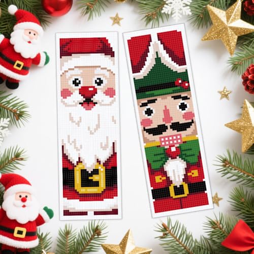 ACRNIGHEET 6PCS Christmas Cross Stitch Bookmark Kit for Beginner Stamped Cross Stitch Kits for Adults DIY Embroidery Bookmark Kits with English Instructions Hand Craft Gift 8.5''x3'' 11CT - style: Christmas Patterns 1